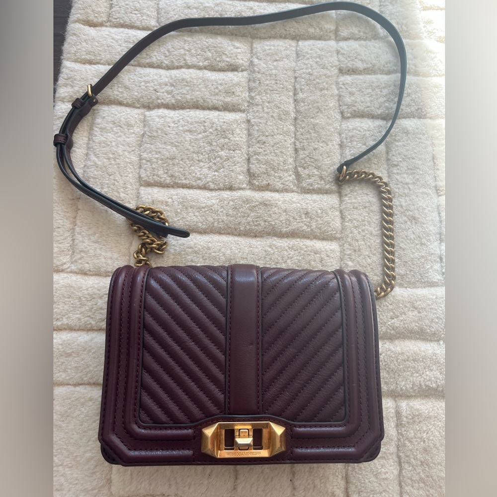 Rebecca Minkoff Women’s Chevron Quilted Love Crossbody Bag - Garnet, Gold